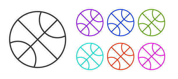 黑线篮球图标孤立在白色背景。运动的象征。设置图标丰富多彩。矢量图图片下载