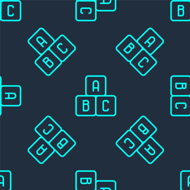 绿线ABC块图标隔离无缝模式在蓝色背景。字母A,B,C的字母表立方体。矢量图图片下载