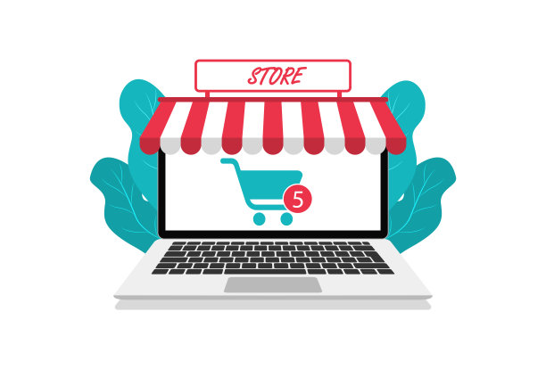 现代网上商店在笔记本电脑。在线购物。平的风格。为网站和应用程序。图片下载
