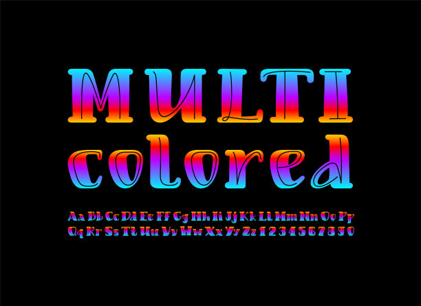 多色圆形黑线字体，城市风格的字母，大写和小写的拉丁字母从A到Z和阿拉伯数字从0到9，矢量插图10EPS图片下载