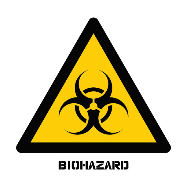 生物危害标志以黄色三角形分隔，白色背景。危险病毒的迹象。股票矢量插图。图片下载