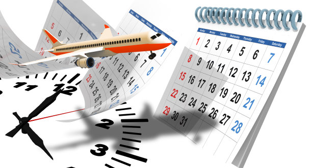 飞行日历时间时钟飞机飞行- 3d渲染图片下载