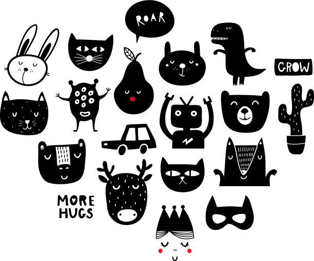 大set黑色和白色斯堪的纳维亚风格图片下载