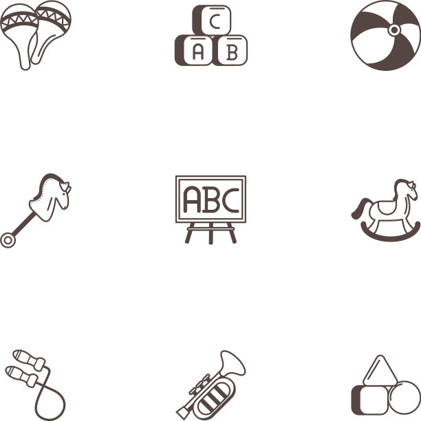 捆绑儿童玩具设置图标线条风格图片下载