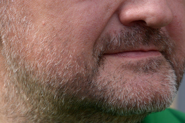 灰白的头发，满胡子特写的鼻子和嘴唇的男人图片下载