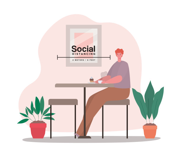 社交距离的男孩卡通餐桌矢量设计图片下载