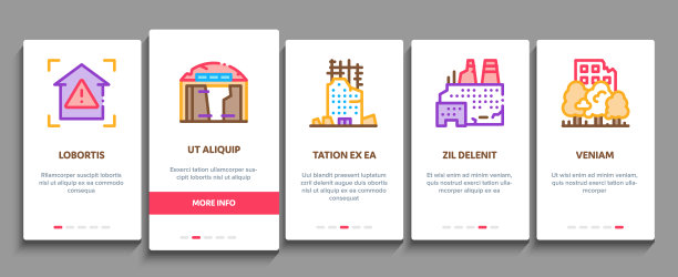 破碎的房子建筑上的元素图标集向量图片下载