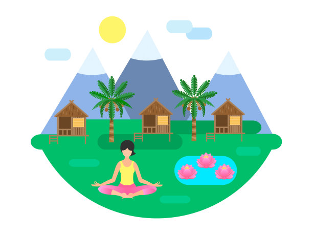 瑜伽课程在自然概念矢量插图图片下载