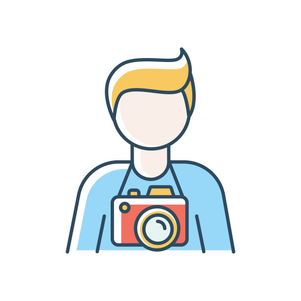 自由摄影师，操作员蓝色RGB颜色图标。摄影记者、狗仔队、摄影师。照相馆员工，专业摄影师。摄影艺术。孤立的矢量图图片下载