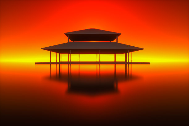 橙色色调的神秘寺庙(3d渲染)图片下载