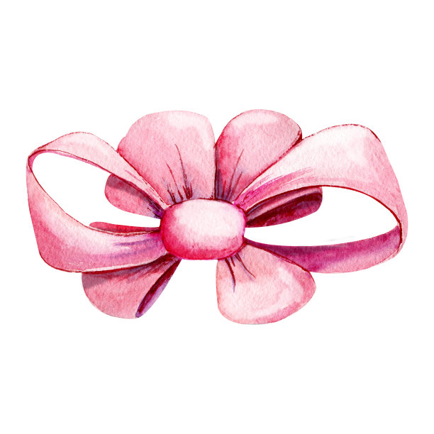 粉色的礼物丝带，蝴蝶结，花束。手水彩插图孤立的白色背景。采购产品设计模板，贺卡，婚礼，生日，封面，剪纸，包装，包装。图片下载