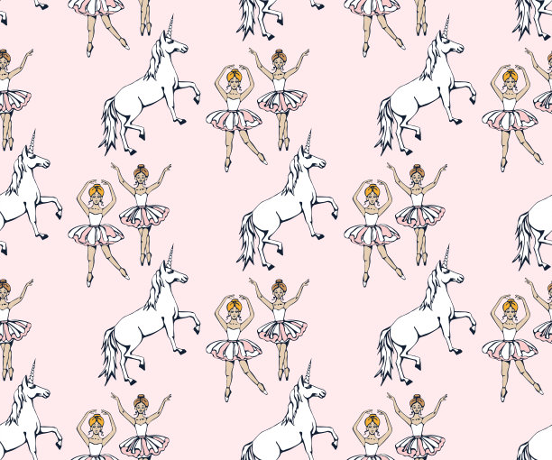 矢量背景手绘芭蕾舞者。手绘墨水插图。现代装饰装饰背景。矢量模式。印刷纺织品，布料，墙纸，剪贴簿图片下载