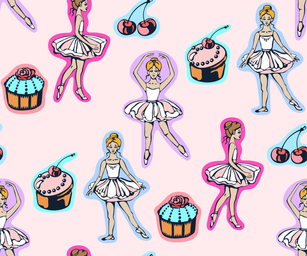 矢量背景手绘芭蕾舞者。手绘墨水插图。现代装饰装饰背景。矢量模式。印刷纺织品，布料，墙纸，剪贴簿图片下载