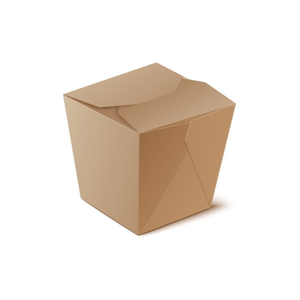 带走食物棕色纸箱盒模板现实向量插图孤立。图片下载