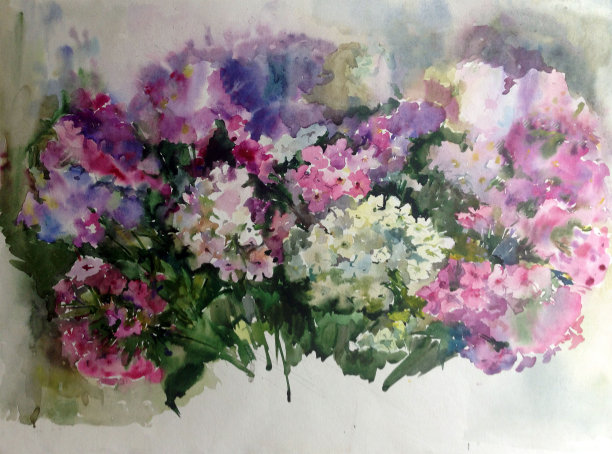 抽象鲜艳的装饰背景。手工花卉图案。美丽温柔浪漫的春天一束夹竹桃花素材图片