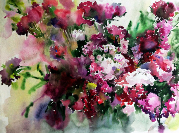 抽象鲜艳的装饰背景。手工花卉图案。美丽温柔浪漫的春天一束夹竹桃花图片下载