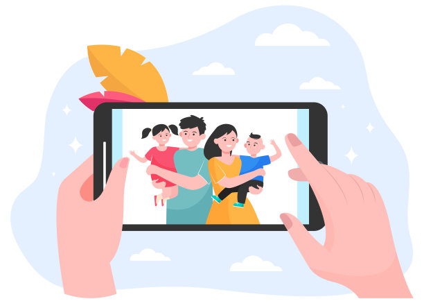 看家庭和孩子照片的人的手图片下载