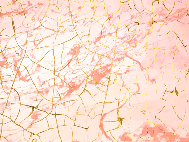 液体黄金玫瑰大理石油画抽象绘画背景与金色飞溅和条纹纹理。向量图片下载