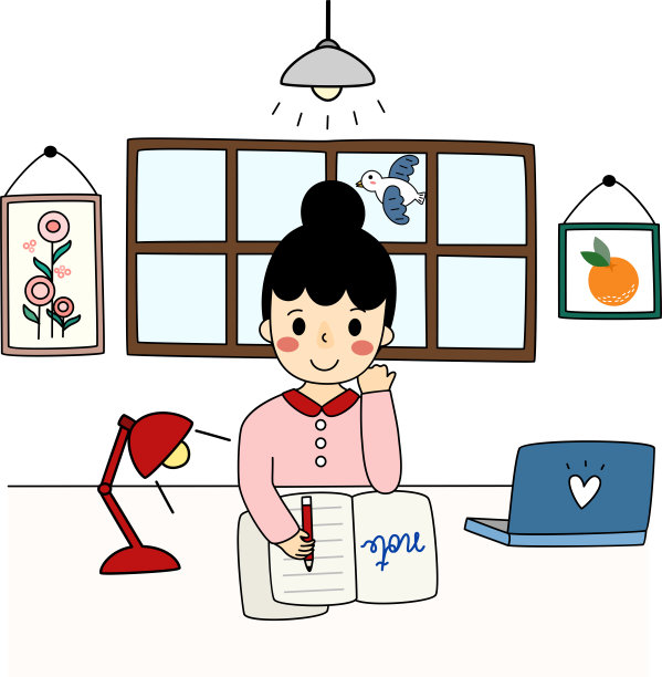矢量平面涂鸦人物设计插画的女孩在新冠肺炎期间在家工作的房间图片下载