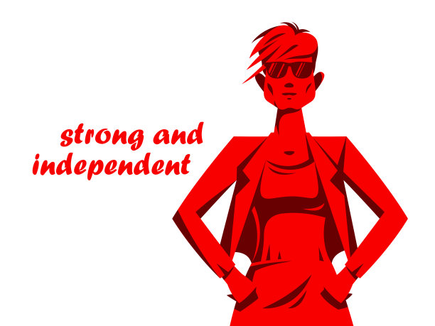 酷有吸引力的性感女孩站在自信的矢量插画，风格和时尚，坚强和独立的女人。图片下载