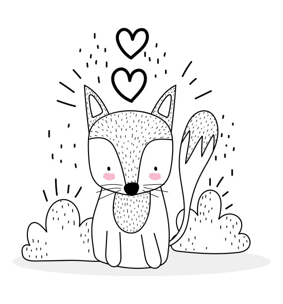 小狐狸坐在爱心可爱的动物素描野生动物卡通可爱图片下载