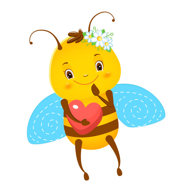 可爱的卡通心形蜜蜂。儿童插图。图片下载