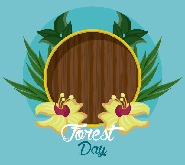 森林天木质标签上有野花图片下载