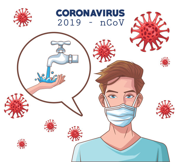 人类戴口罩的冠状病毒信息图图片下载