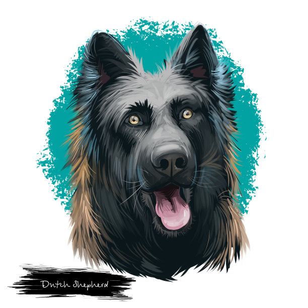 荷兰牧羊犬，荷兰牧羊犬数字艺术插图孤立在白色的背景。荷兰原产牧羊工作犬。可爱的宠物手绘肖像。图形剪贴设计的网页，打印。图片下载