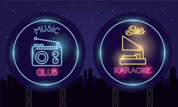 广播音乐播放器和霓虹灯留声机图片下载