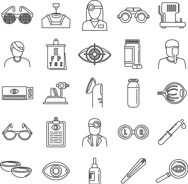 医疗眼科检查图标设置轮廓样式图片下载