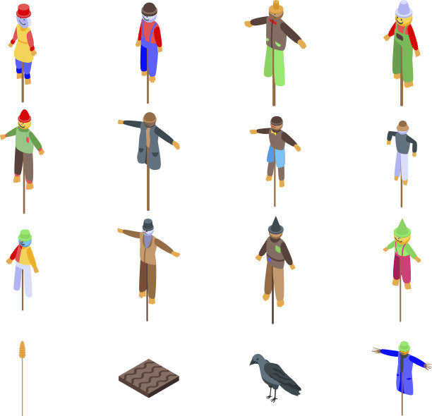 稻草人图标设置等距风格图片下载