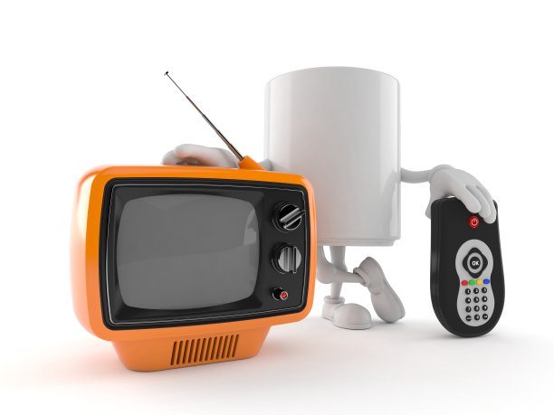 马克字符与电视机和遥控器图片下载