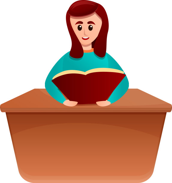 女孩在桌面上看书图标卡通风格图片下载
