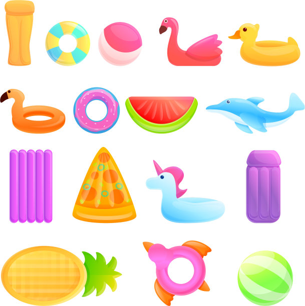 充气床垫图标设置卡通风格图片下载