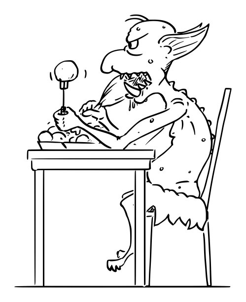 矢量漫画插图的互联网喷子，虚拟仇恨者吃食物。不要喂巨魔。图片下载