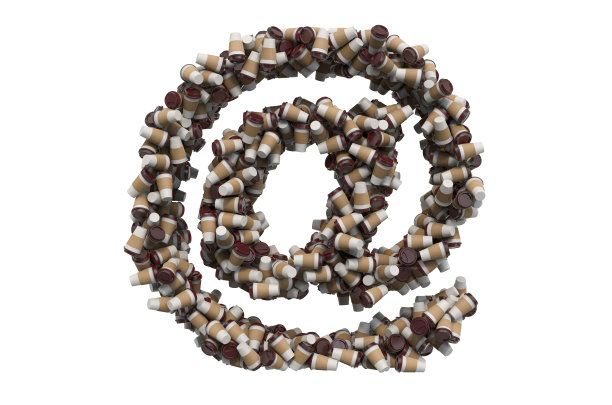 电子邮件，一次性咖啡或茶的签名，3D渲染图片下载