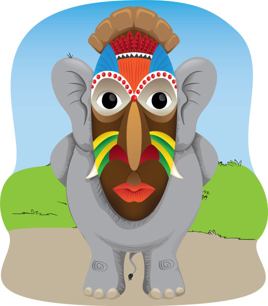 一只戴着非洲面具的大象图片下载