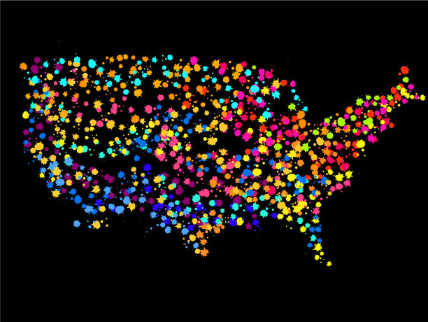 摘要:美国地图彩色墨水溅渣图片下载