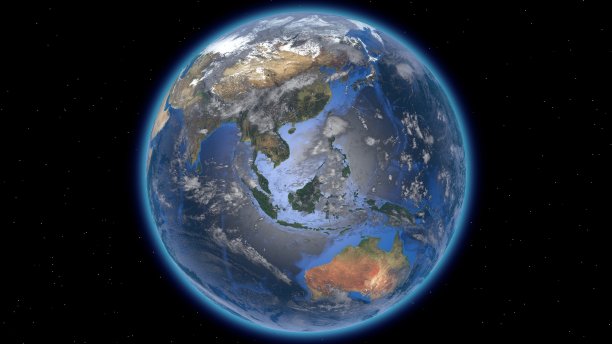 美丽的地球在太空中以恒星为背景。欧洲，亚洲和澳大利亚，3d渲染。这段视频由美国宇航局提供。图片下载