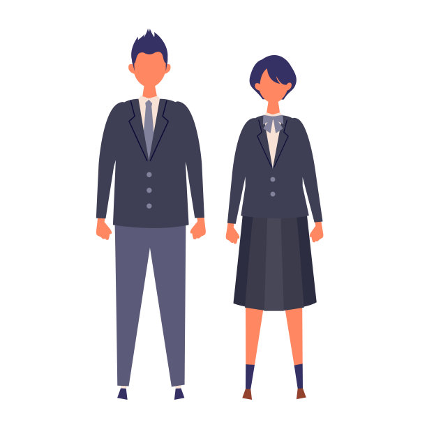 几个高中和初中的矢量学生。矢量插图的男孩和女孩在相同的颜色制服。图片下载