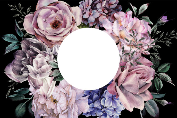 玫瑰鲜花贺卡，可作为婚礼、生日等节假日和夏季背景的请帖。植物的艺术。水彩素材图片