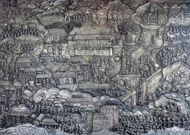 泰国清迈斯里素潘寺的银色浮雕图片下载