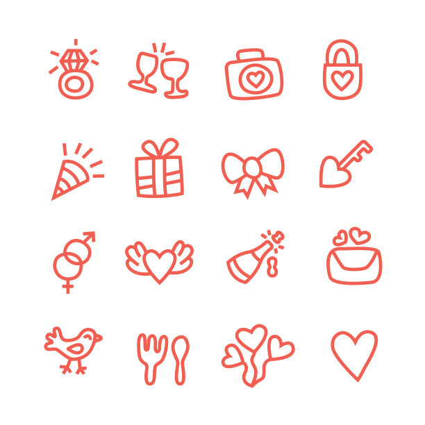 婚礼主题上的矢量线性图标图片下载