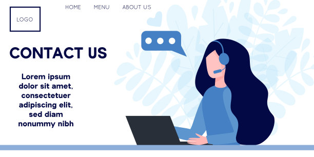 女操作员戴着耳机和笔记本电脑。客户服务理念，呼叫中心，热线接线员，24 - 7在线技术支持，协助。平面矢量插图，旗帜着陆页素材图片