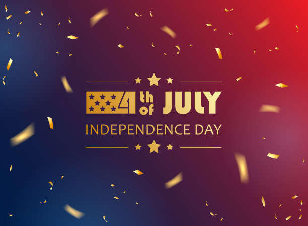 独立日蓝色和红色背景与五彩纸屑图片下载