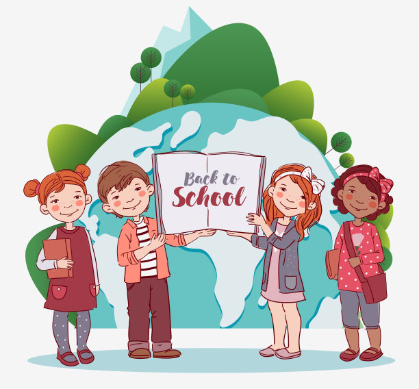 可爱的男孩和女孩与书。回到学校向量的概念图片下载