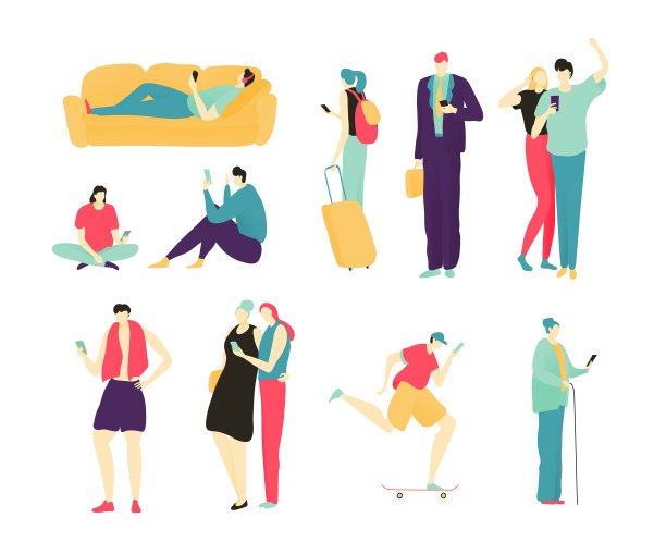 使用智能手机的男性和女性使用手机图片下载