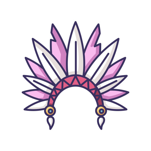 印第安酋长帽子RGB颜色图标。切罗基部落仪式头饰。民族配件。有鸟羽毛的古代头饰。孤立的矢量图图片下载