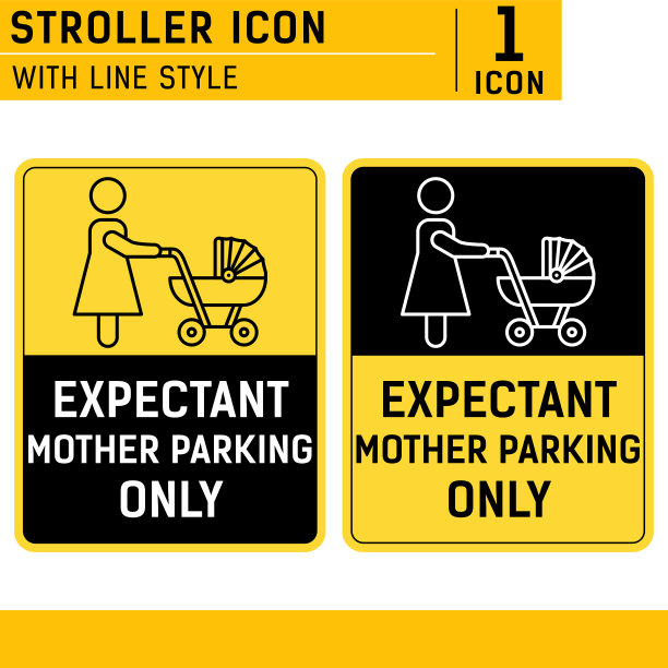 准妈妈停车标志符号与线条风格孤立在白色背景上。停车标志与儿童妇女矢量图标设计模板打印和所有项目。EPS文件图片下载